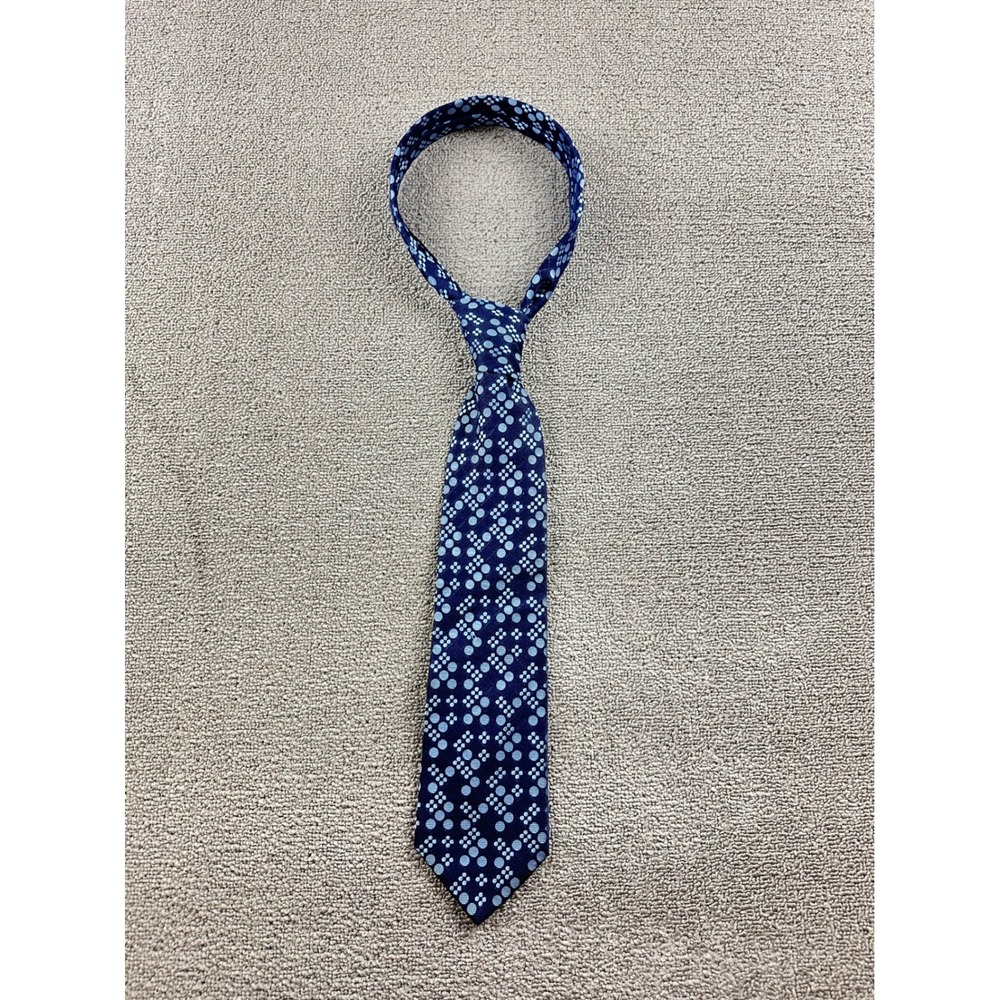 Vintage Ted Baker London Tie Men Blue Silk Geometric Dotted USA Made Hand Formal